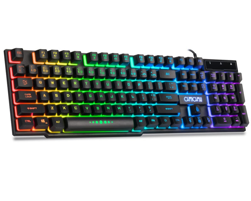 CHONCHOW Wired Gaming Keyboard for Mac PC PS5 PS4 Xbox One Gamers, RGB Backlit LED Mechanical Feel Keyboard with Multimedia Keys Number Pad, 104 Keys USB Desktop Computer Windows Keyboard (Black) - Image 1